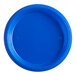 A close-up of a blue Choice plastic plate.