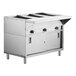 A large stainless steel ServIt electric steam table with enclosed base.