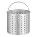 A silver metal basket with holes.