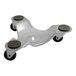 A silver metal Vestil steel furniture leg dolly with four black wheels.