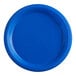 A close-up of a blue Choice plastic plate.