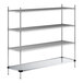 A Regency chrome wire shelving unit with three shelves and a solid metal bottom shelf.