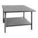 A grey rectangular Winholt stainless steel work table with undershelf.