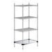 A Regency chrome wire shelving unit with four shelves including a solid metal bottom shelf.