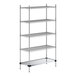 A Regency chrome wire shelving unit with a solid metal bottom shelf and four wire shelves.