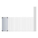 A white rectangular grid with metal bars and a solid metal bottom shelf.