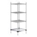 A Regency chrome wire shelving unit with four shelves, including a solid metal bottom shelf.