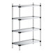 A Regency galvanized metal wire shelving unit with four shelves.