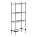 A Regency chrome wire shelving unit with four shelves, including a solid metal bottom shelf.