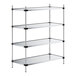 A Regency galvanized metal wire shelving unit with four shelves.