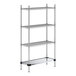 A Regency chrome wire shelving unit with three shelves and a solid metal shelf on the bottom.