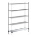 A Regency chrome wire shelving unit with four shelves and a galvanized steel base.