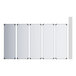 A white wall with rectangular white panels on it.