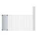 A white rectangular wire shelving unit with metal grids and a solid metal shelf.
