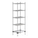 A Regency chrome wire shelving unit with five shelves, including a solid metal bottom shelf.