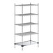 A Regency chrome wire shelving unit with four shelves and a solid metal bottom shelf.