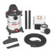 A Shop-Vac wet/dry vacuum with hose and accessories.