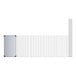 A white rectangular wire shelving unit with black edges and metal bars.