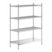 A stainless steel shelving unit with 4 shelves.