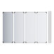 A four-shelf galvanized steel shelving kit with four vertical posts.