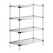 A Regency galvanized metal wire shelving unit with four shelves.