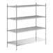 A stainless steel wire shelving unit with four shelves.
