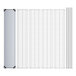 A metal grid with a solid metal bottom shelf and metal bars.