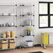 Regency galvanized steel shelves in a school kitchen.