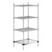 A Regency chrome wire shelving unit with four shelves including a solid metal bottom shelf.