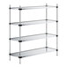 A Regency galvanized steel wire shelving unit with four shelves and black posts.