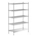 A stainless steel wire shelving unit with solid stainless steel shelves.