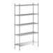 A stainless steel wire shelving unit with five shelves.