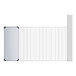 A white wire shelving unit with black posts and a solid white bottom shelf.