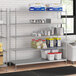A stainless steel wire shelf kit with solid bottom shelves.