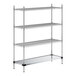 A Regency chrome wire shelving unit with three shelves and a solid metal bottom shelf.