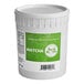 A white container with a green label.