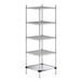 A Regency chrome wire shelving unit with four shelves and a solid metal bottom shelf.