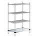 A Regency chrome wire shelving unit with three shelves and a solid metal shelf.