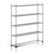 A Regency chrome wire shelving unit with a solid metal shelf.