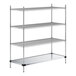 A Regency chrome wire shelving unit with four shelves and a solid metal bottom shelf.