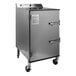 A stainless steel SmokinTex 1500-CXLD Pro Series Commercial Electric Smoker with wheels.