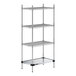 A Regency chrome wire shelving unit with three shelves and a solid metal bottom shelf.
