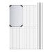 A white rectangular metal wire shelf kit with metal grid shelves and posts. The bottom shelf is solid galvanized steel.
