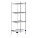 A Regency chrome wire shelving unit with solid metal shelves.