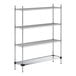 A Regency chrome wire shelving unit with solid metal shelves.