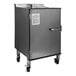 A stainless steel SmokinTex 1460 Pro Series Electric Smoker with wheels.