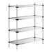 A Regency galvanized metal wire shelving unit with four shelves.