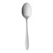 A Libbey Novara stainless steel teaspoon with a white handle on a white background.