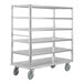 A metal New Age Queen Mary service cart with 6 shelves and wheels.