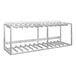 A white metal New Age wall-mount dish rack holder with 13 racks.